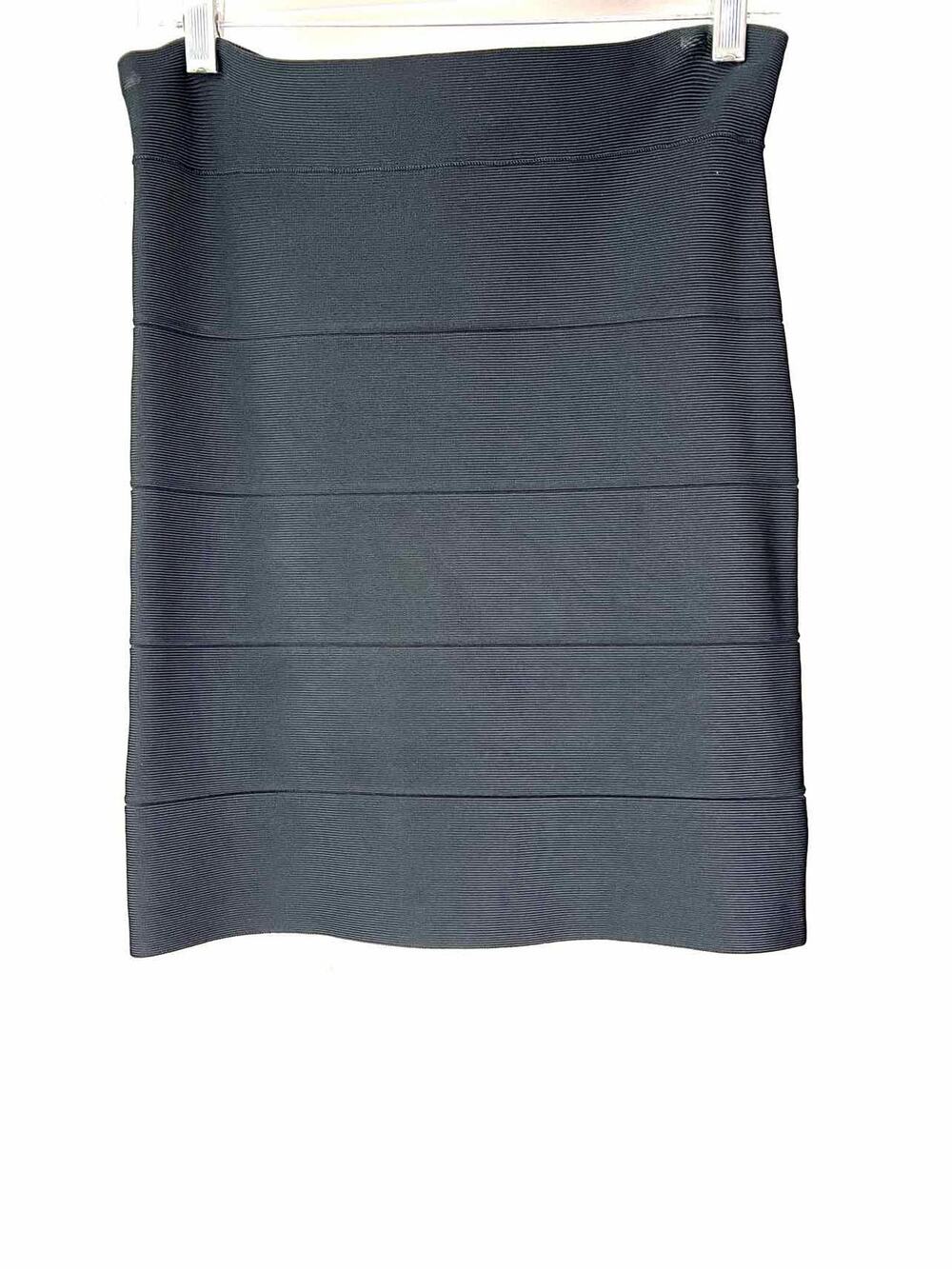 BCBGMaxazria Size L Black Banded Stretch Designer Skirt